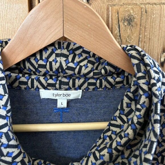 Tyler Boe L Tan Black Printed Cowl Neck Dress Sweater Pockets Knit‎  3/4 Sleeve - Picture 4 of 11